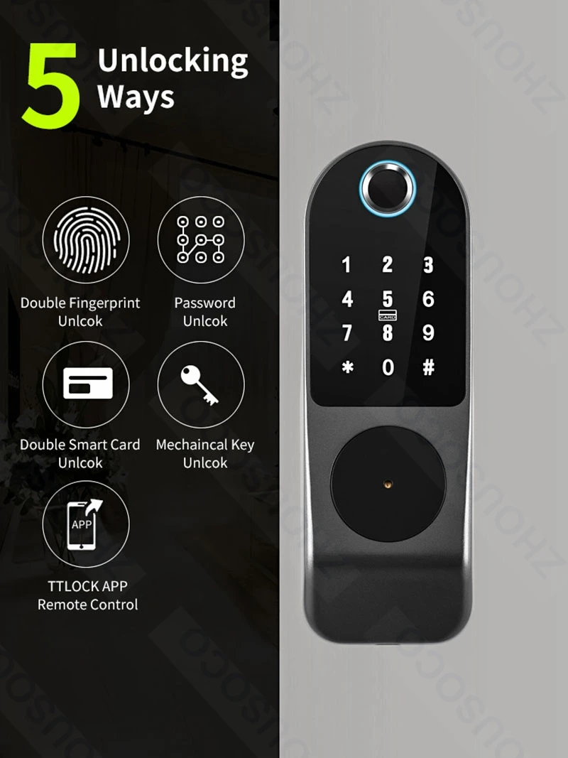 Tuya Wifi Smart Door Lock Fingerprint Biometric Digital Lock Smart Card Password APP Remote Control Keyless Electronic Lock