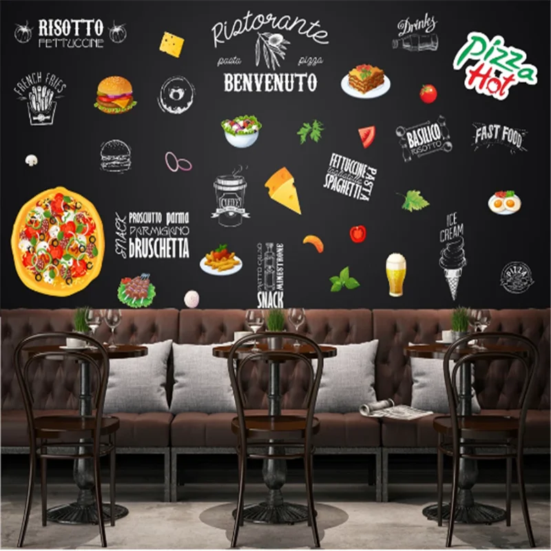 

Custom Burgers Western Fast Food Restaurant Background Wall Mural Wallpaper 3D Snack Bar Hamburger Pizza fries Wall Paper 3D