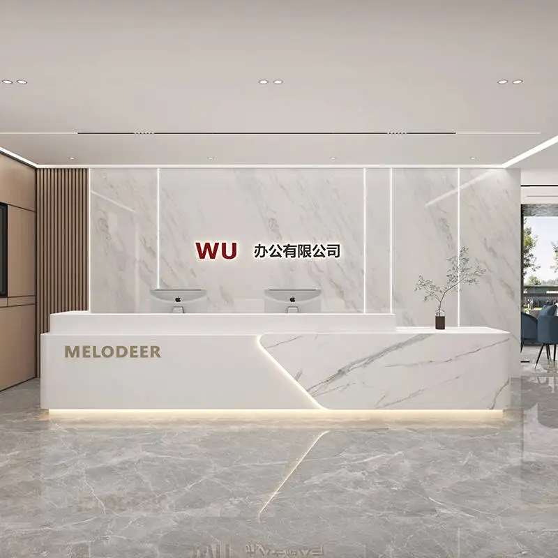 White Marble Reception Desk Counter Lectern Cashier Supermarket Reception Desk Cash Modern Bureau Meuble Reception Furniture