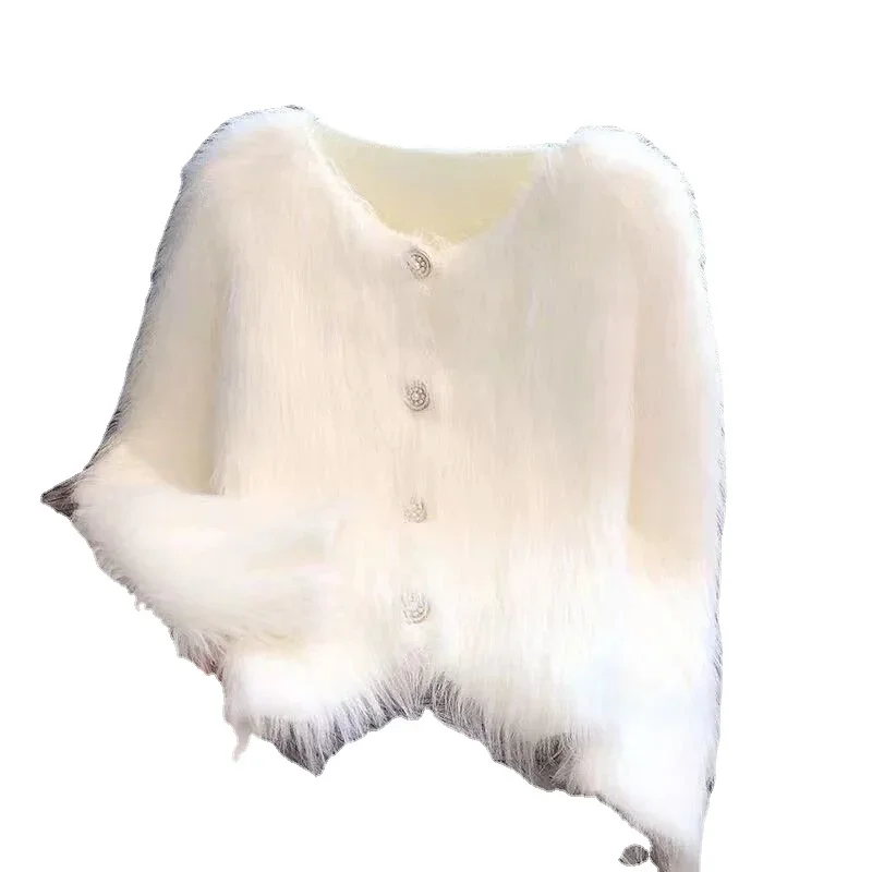 

Вязаный кардиган из искусственной норки и кашемира, женский свитер, пальто, популярный Европейский мягкий кардиган на осень и зиму 2023, женский свитер