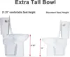 Elongated Two Piece Toilet with Extra Tall Bowl 21.25” Comfortable 1.28 GPF Side Flush White 3