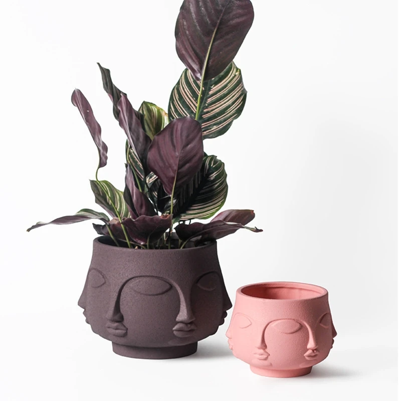 

E0BF Flower Pot Mold 3D Cartoon Face Cement Silicone Mould Handmade Craft