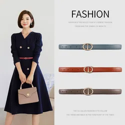 Genuine Leather Ladies Belt Alloy Button Fashion All-match Thin Belt Coat Skirt Pants Decorative Belt High-quality Designer Belt