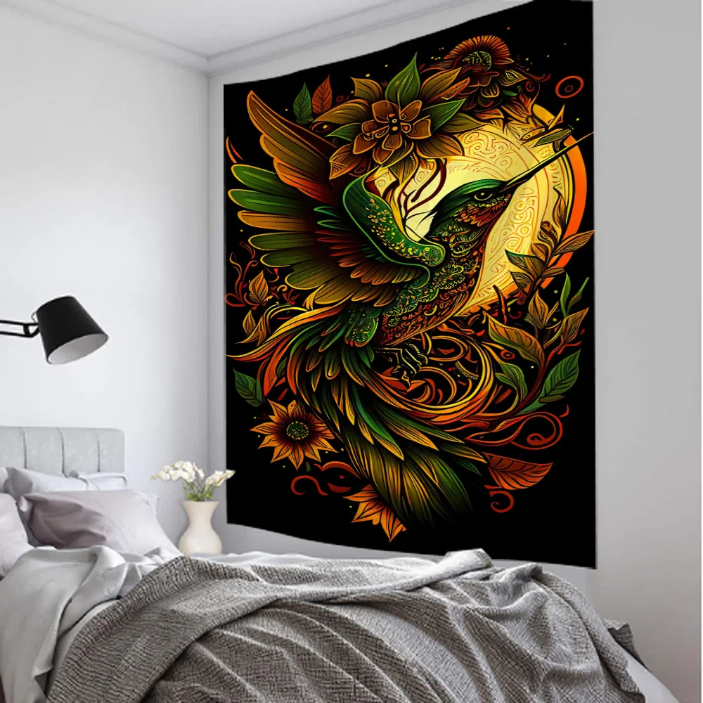 Flower bird plant tapestry wall hanging Bohemian home decoration background cloth poster bedroom dormitory tapestry