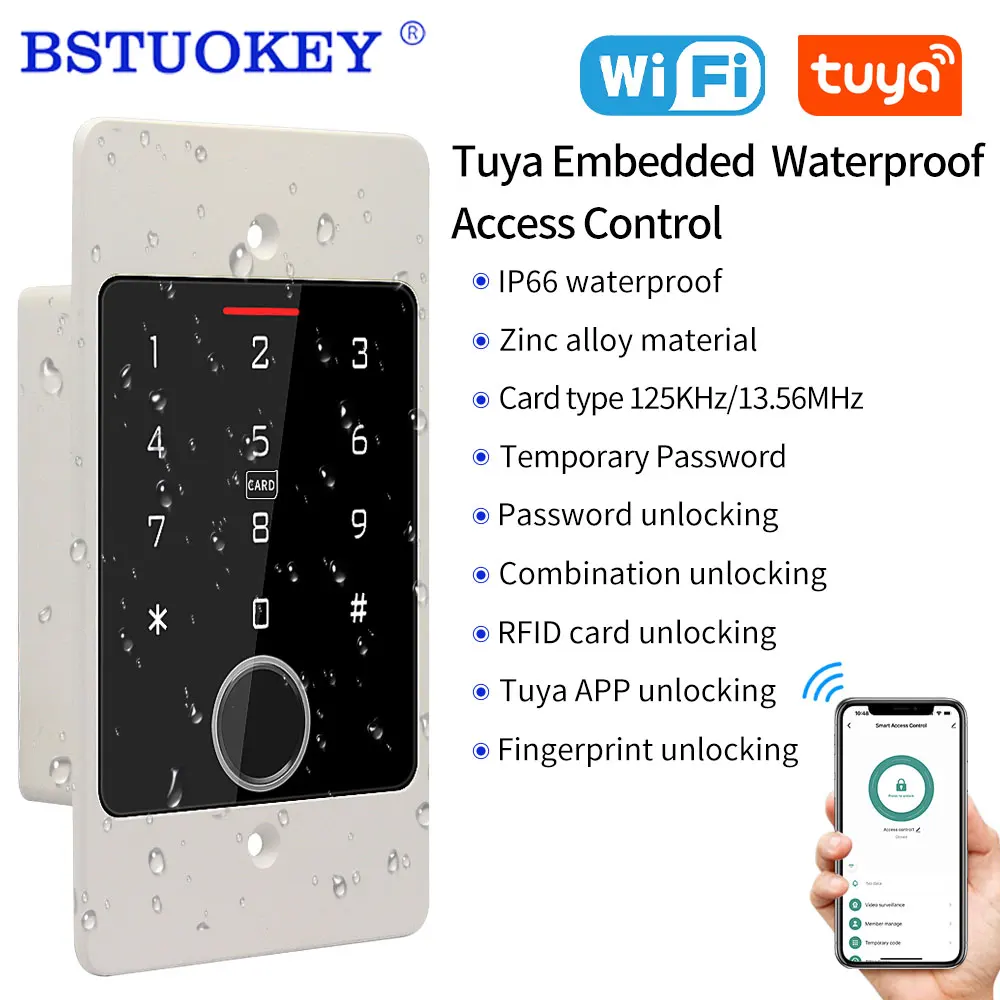 

WIFI Tuya Waterproof Backlight RFID Door Access Control Keyboard Fingerprint Card Reader Embedded Metal Keypad Access Controller