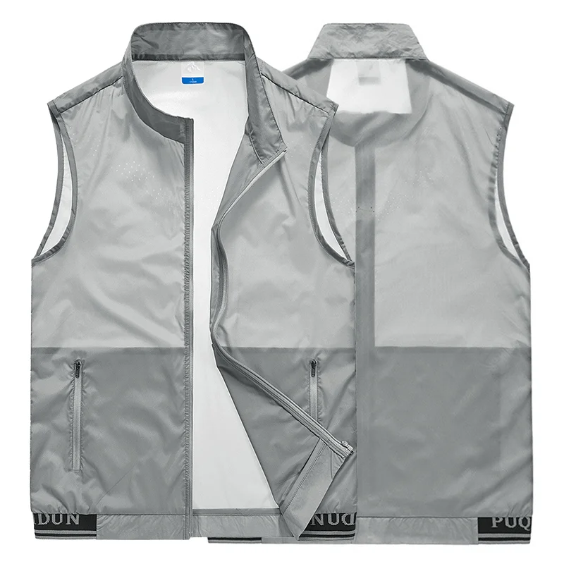 5XL Summer New Ultra-thin Vest Men Outdoor Zipper Pocket Solid Color Cool Vest Hiking Fishing Photography Leisure Cargo Vest Men