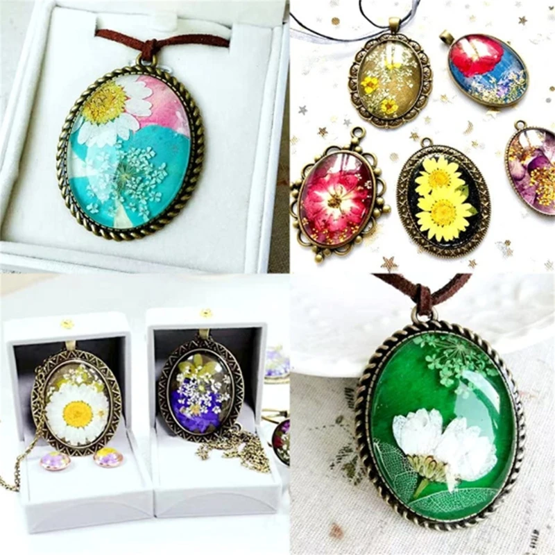 Y4QE 60 Pcs Pendant Trays Metal Flat Pendant Blank Trays Bezel Oval Base Setting Pendant for DIY Jewelry