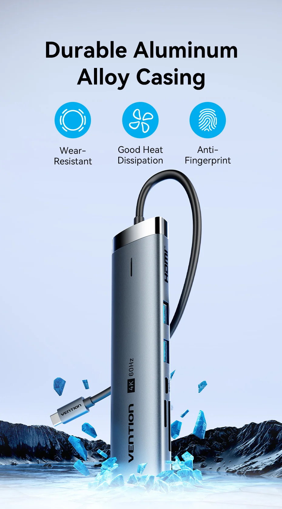 USB C HUB HDMI 4K@60Hz 7 in 1 USB 3.0 5Gbps SD&TF Adapter PD 100W HUB Splitter f