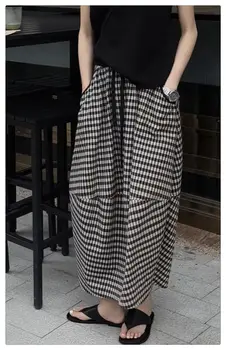 Gonna longuette scozzese Donna Primavera Autunno Nuova gonna lunga Gonna tulipano Gonna asimmetrica a linea 1