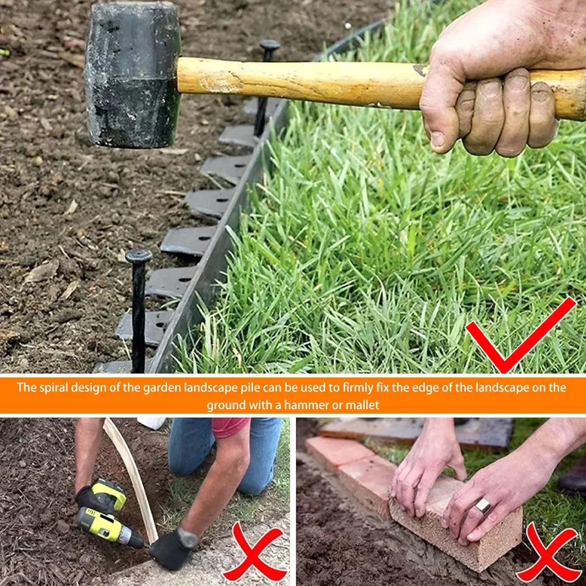 90/30pcs 8 Inch Plastic Landscape Edging Spikes Anchoring Nail Spiral Landscape Stake For Weed Barrier Paver Edging