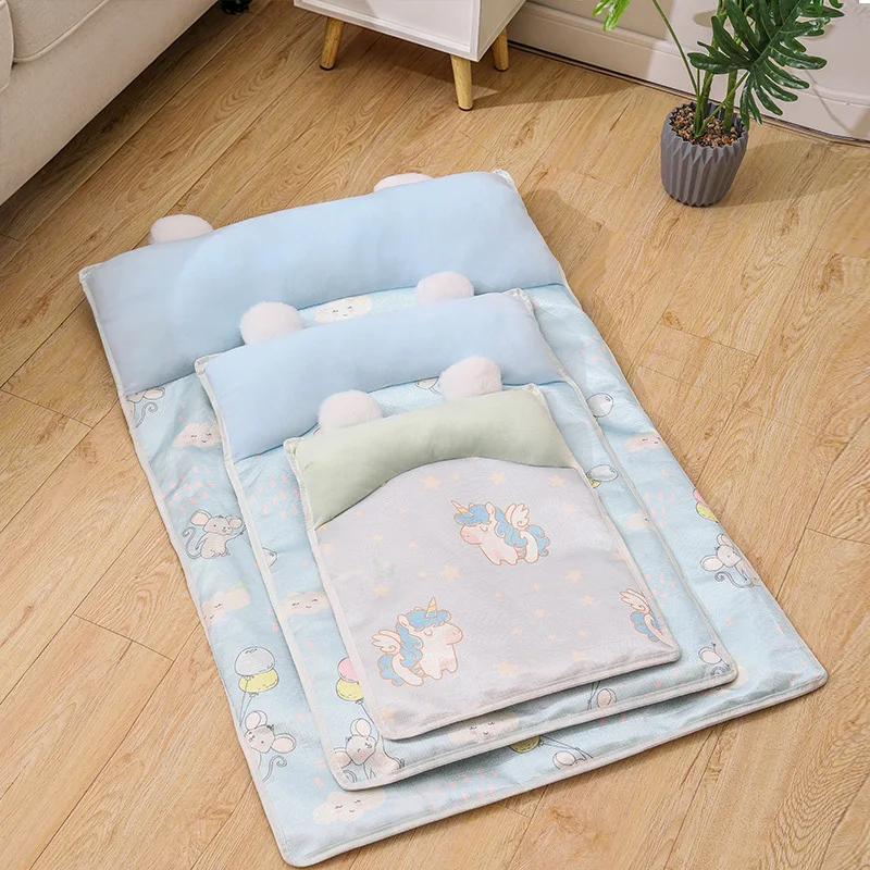 Summer Pet Cooling Mat Breathable Cat Sleeping Mat With Pillow Square Pet Bed For Cats Small Medium Dogs Cat Accessories_voghion.com