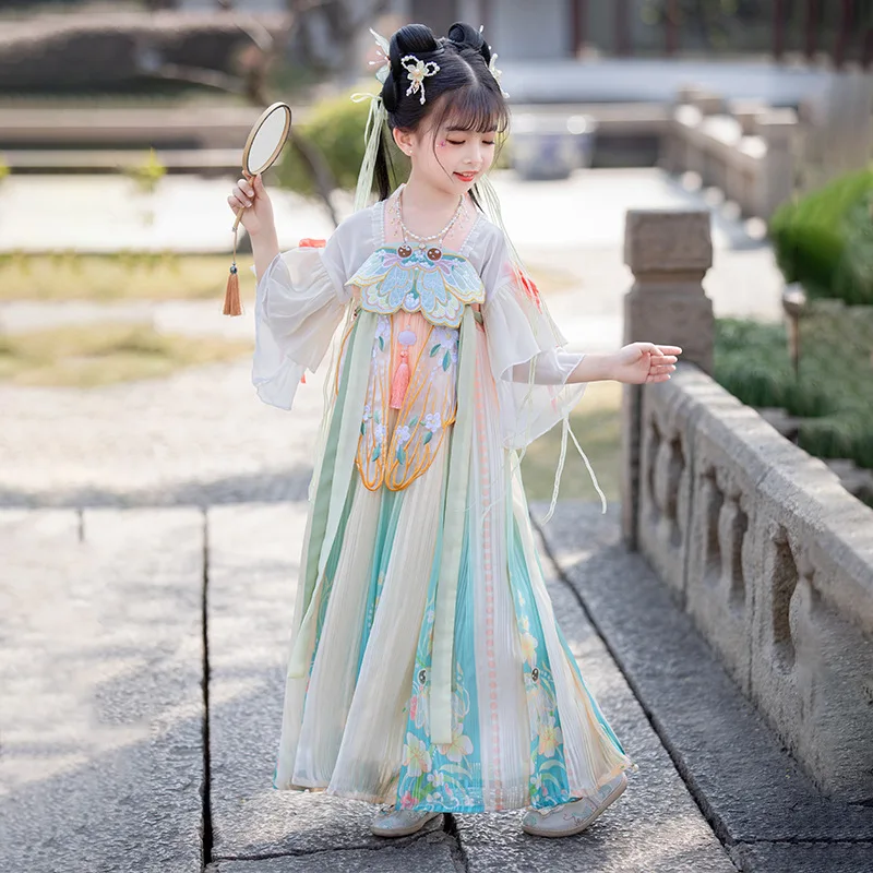 

Spring Kids Children Chinese Style Princess Dress Embroidery Tang Suit Girls Cheongsam Hanfu Dress Qipao Oriental Girls Dress