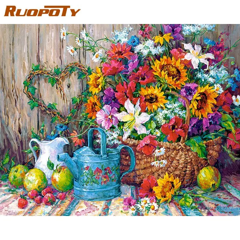 

RUOPOTY DIY Oil Painting On Canvas Frameless Acrylic Coloring By Numbers Flowers Handpainted Wall Decor Gift Handmade