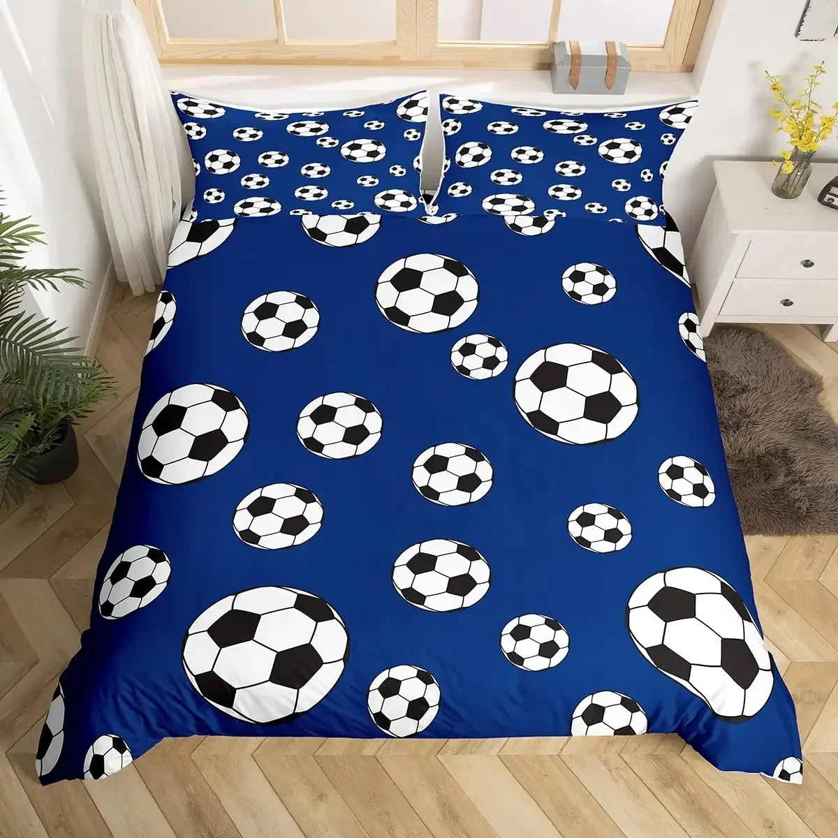 Football Duvet Cover Set Hand Drawn Sketch Soccer Sports Bedding Set for Boys Teens Men Twin Comforter Cover