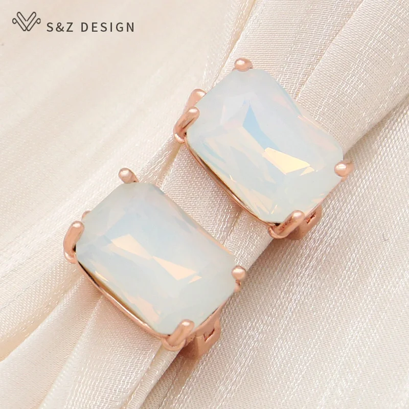 S&Z DESIGN New Fashion Elegant Pink Rectangle Crystal Dangle Earrings For Women Girl Wedding Party Jewelry Eardrop Fine Gift