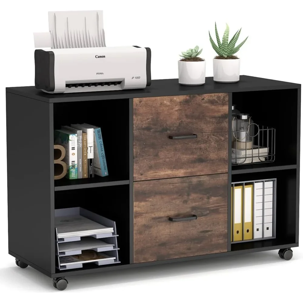 

2 Drawer File Cabinet, Large Mobile Lateral Filing Cabinet for Letter Size,Printer Stand with Storage Shelves and Rolling Wheels
