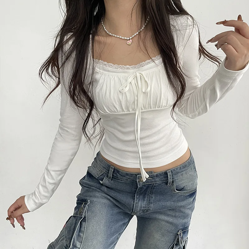 

New Spicy Girl Lace Slim Fit Long Sleeve T-shirt