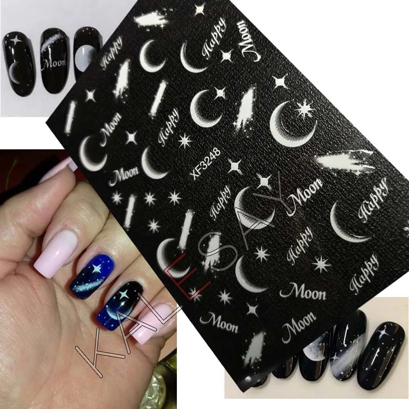 3D Nail Art Sticker Dream Moon Butterfly Adhesive Decals Manicure Design Snow Cute Shadow Back Glue for Nails Decoration | Красота и