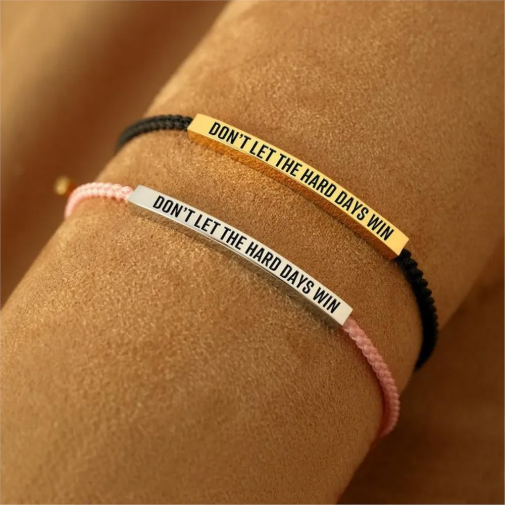 Engraved Don't Let The Hard Days Win Inspire Bracelet for Women Men Stainless Steel &18k Gold Plated Braided Design Jewelry Gift