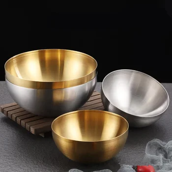 1 pz in acciaio inox macedonia di frutta ciotole zuppa di riso Noodle Ramen ciotola miscelazione ciotole a doppia parete stoviglie da cucina contenitore per alimenti 1