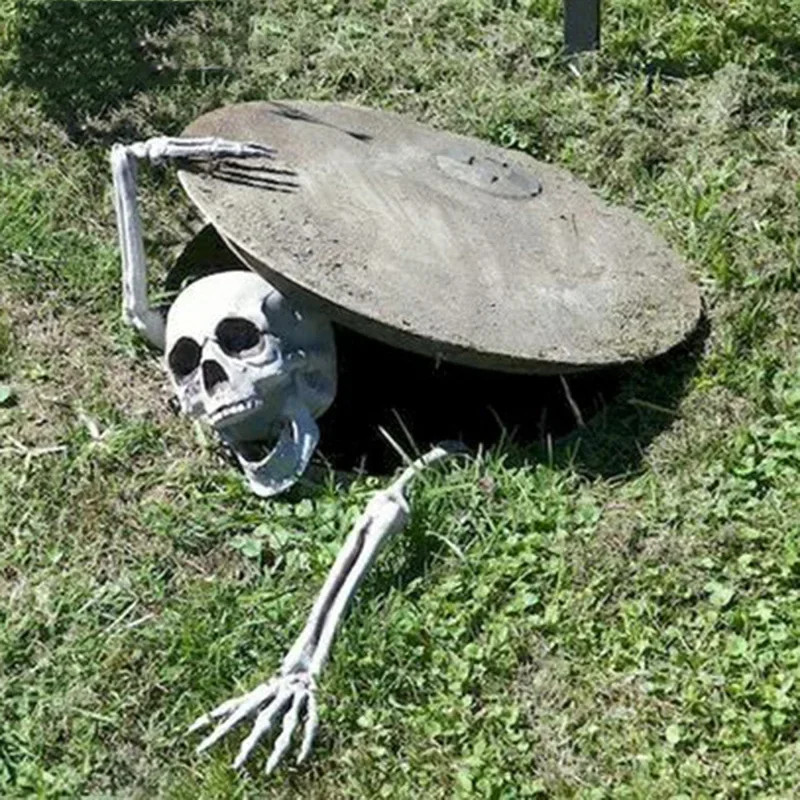 Halloween Scary Props Realistic Skeleton Head Human Hands Arms for Home Garden Haunted House Party Decor