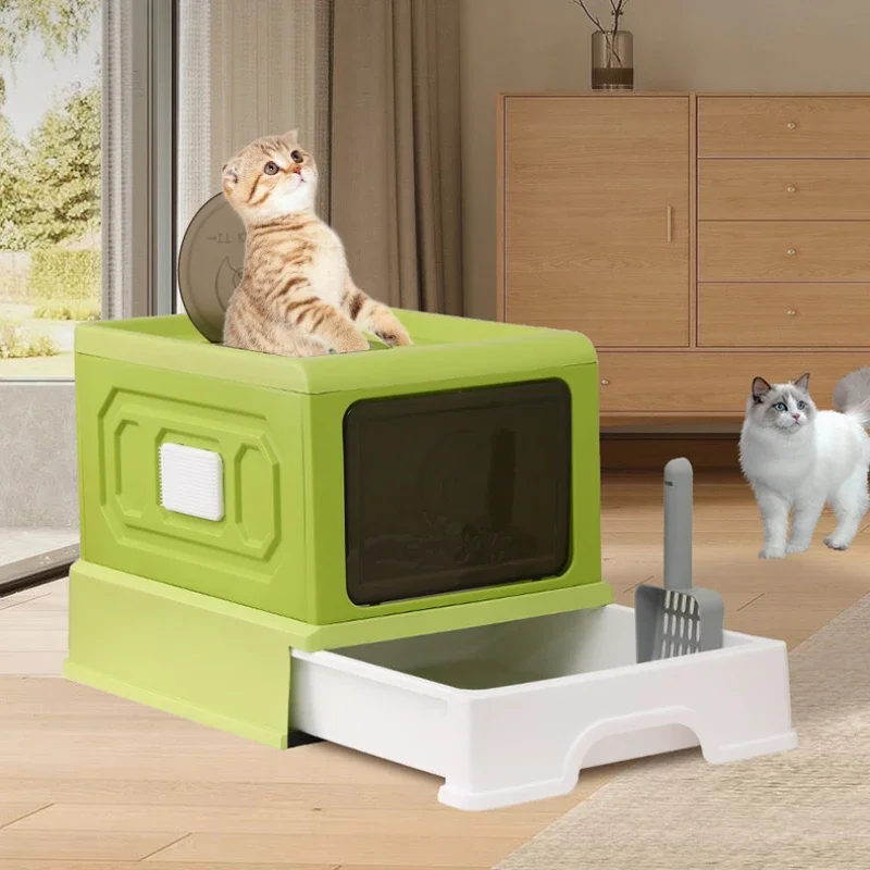 

Overlarge Home Cat Litter Box Fully Enclosed Cat Toilet with Drawer Design Foldable Feature for Easy Storage and Odor Control