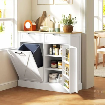 10 Gallon Tilt out Trash Can Cabinet for Kitchen Farmhouse Style with Hidden Trash Can And 2 Drawers for Laundry ,Customized 1