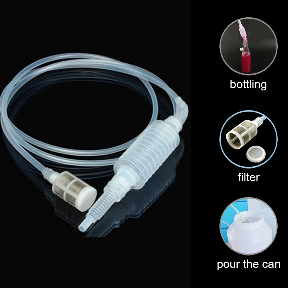 2M Manual Beer Making Tool for Wine Kitchen Fermentation Brewing Siphon Hose Plastic Knead Siphon Filter Brewing Valve Homebrew