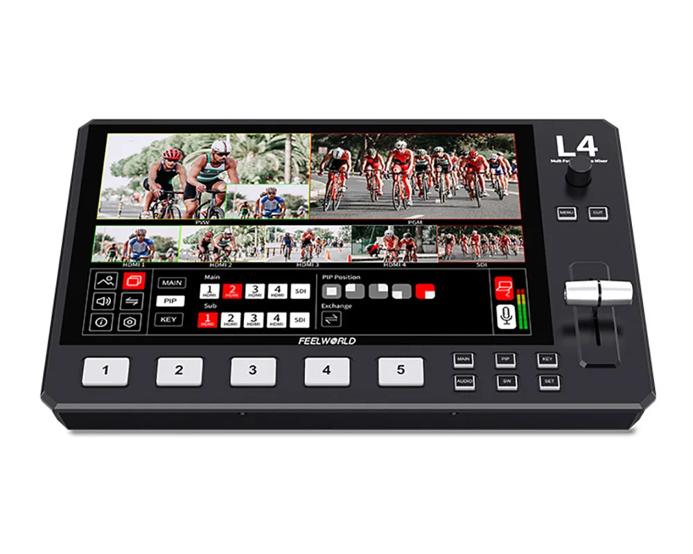 FEELWORLD L4 Video Switcher Multi-camera Video Mixer 10.1 inch Touch Screen USB3.0 Fast Streaming Live Streaming Equipments