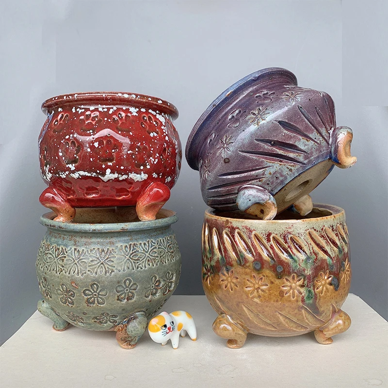 Wood Pottery Stamp Flower Leaf Pattern Emboss Seal Block Ceramic Pot Texture Cold Porcelain Polymer Clay Tools Sculpture Model