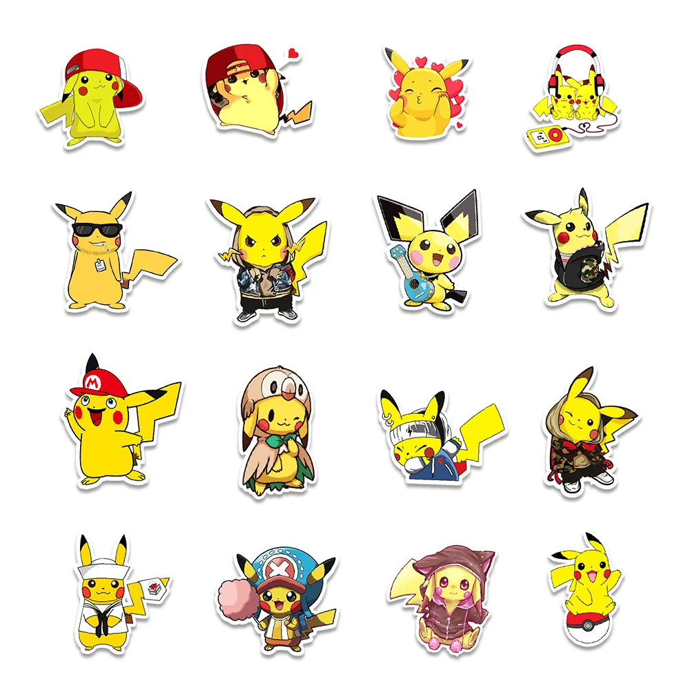 Фото Стикеры Kawaii Pikachu Pokemon аниме, Мультяшные водонепроницаемые наклейки «сделай сам» для путешествий, багажа, гитары, холодильника, ноутбука в стиле граффити, 10/30/50 шт. №4