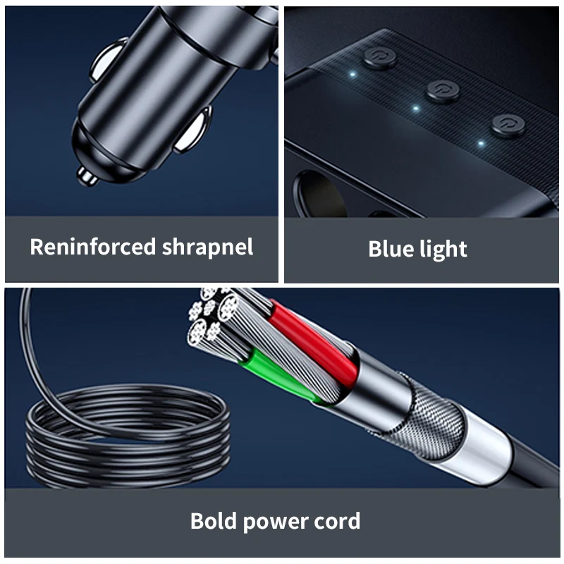 SAEMETAL 128W Car Phone Charger Cigarette Lighter Adapter PD30W QC3.0 Multi Ports Quick Charge USB Charging Socket with Switch 3