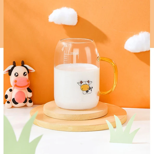 Glass Straw Cup Water Cup Glass Water Cup Accompanying Cup Korean Style Ins Printed Letter Glass Straw Cup Large Capacity Milk Cup Breakfast Cup, Size