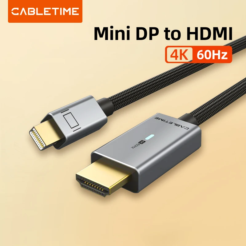 Cabletime Mini Dp A Hdmi Cavo 4K/60Hz Nylon Mini Displayport A Hdmi Cavo Adattatore Thunderbolt 1 2 Per Acer Dell Xps C324