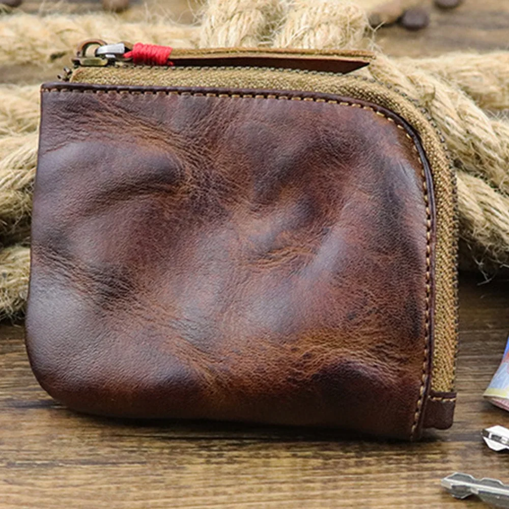 Leather Coin Purse,for Women&Men Vintage Handmade Wallet,Mini Card Holder Bag,Zipper Purses 5