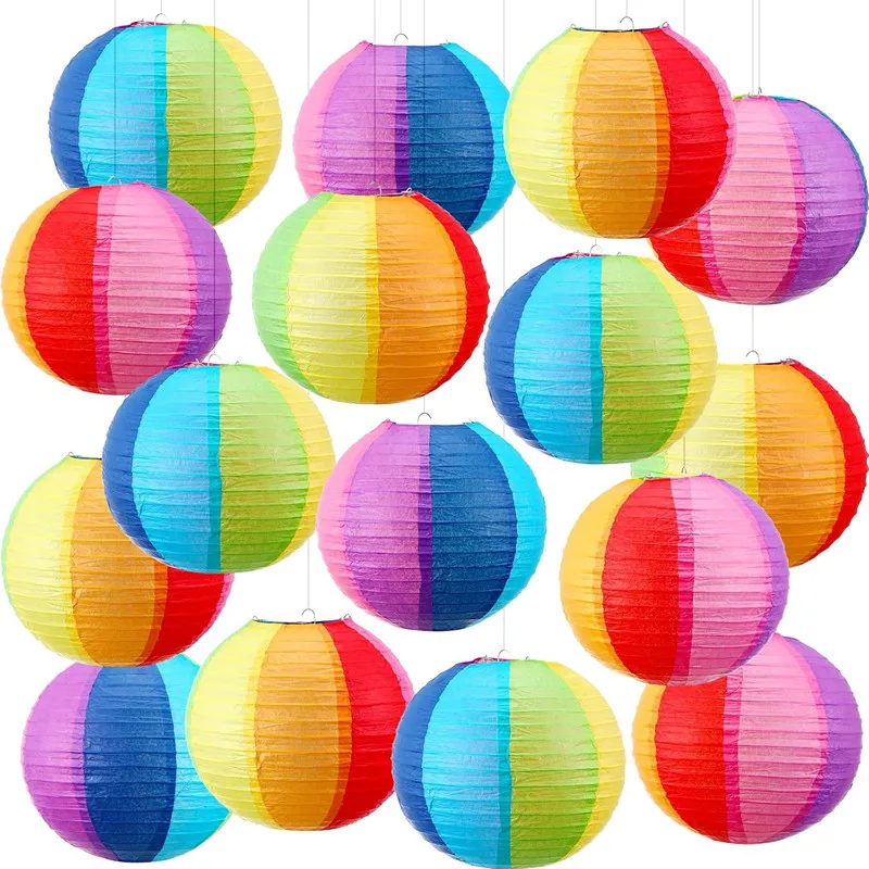 10 Stücke 20 cm Regenbogen Blume Runde Chinesische Papierlaternen Geburtstag Hochzeit Dekor Handwerk DIY Festival Laterne Party Supplies Outdoor