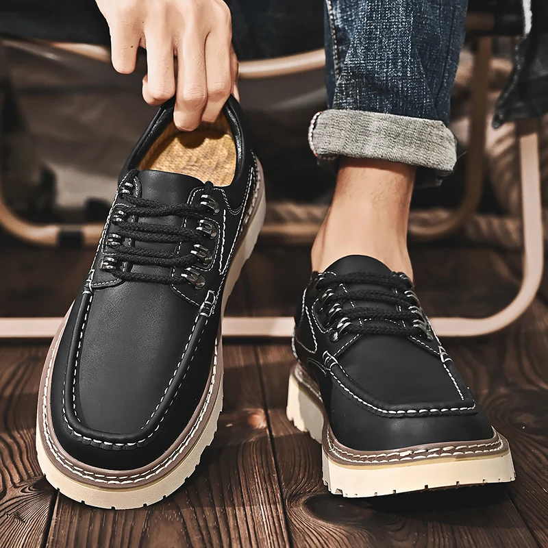 Brand's New Men's Fashionable Lace Up Thick Soled Wear-resistant Workwear Shoe Outdoor Comfortable Anti Slip Casual Sports Shoes 6