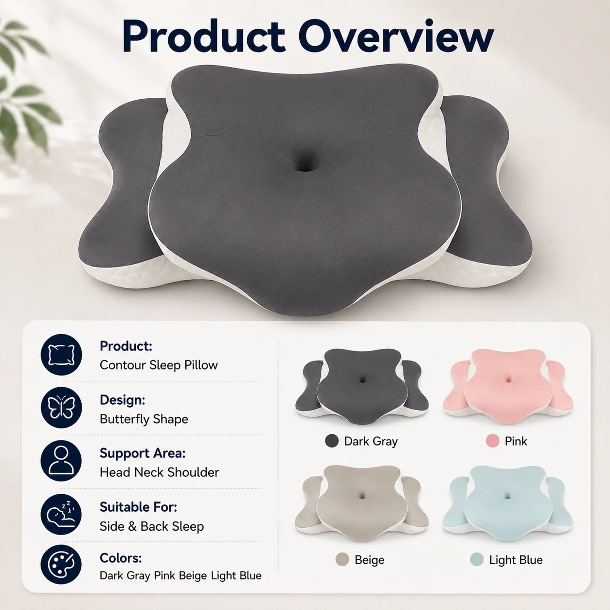 Ergonomic Memory Foam Neck Pillow with Orthopedic Support and Multi-Color Pillowcase