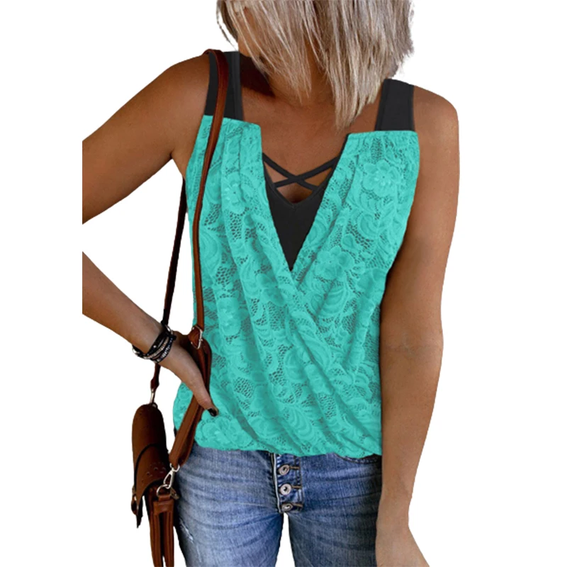 Women Tank Tops Summer Sleeveless Shirts Sexy Deep V Neck Criss Cross Tanks  Casual Basic Tee