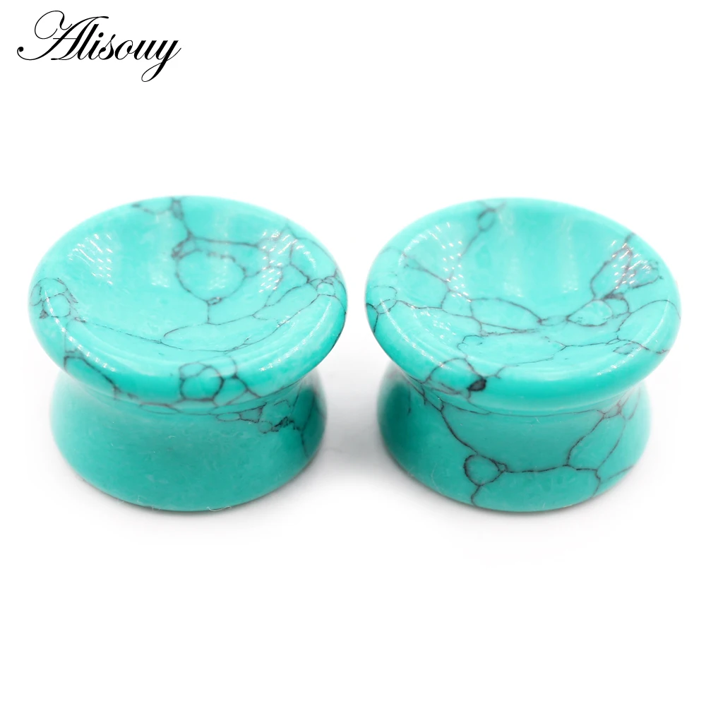 Ear Tunnels Plug Flesh Expander Stretcher Gauges Earrings Body Piercing Jewelry 2pcs Women Men Concave Natural Stones