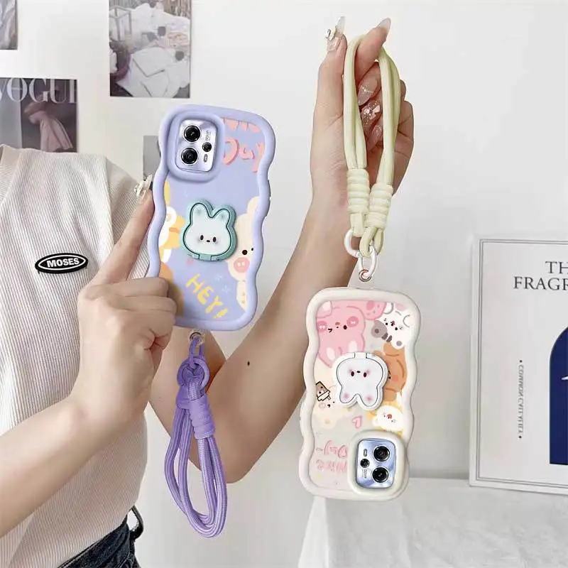 Charming Pink Rabbit Phone Case Set with Lanyard and Stand - 3 Piece Set