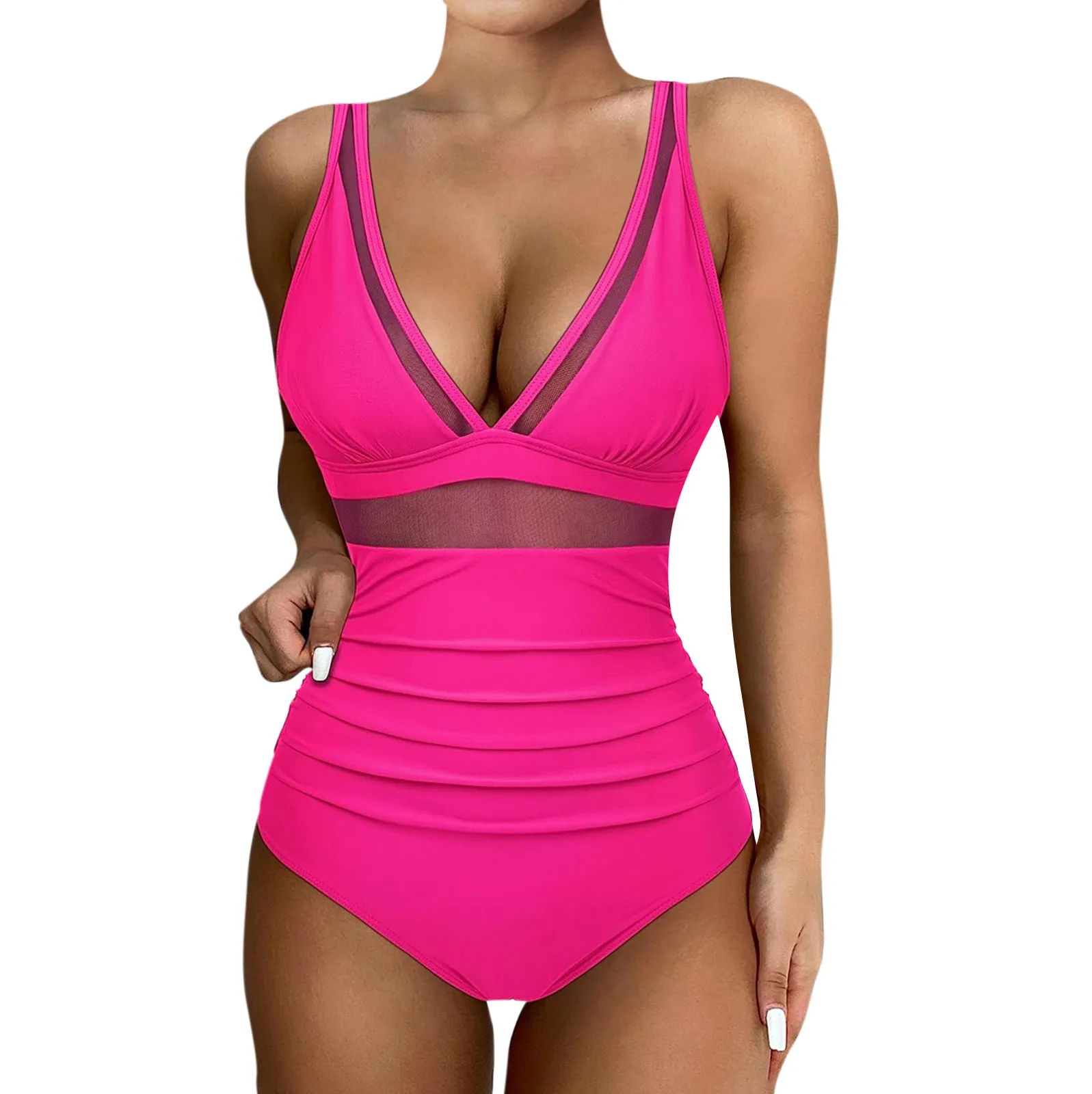 

Solid One-piece Swimsuit Women Deep V-neck Bra Swimsuit Plain Monokinis Swimsuit 2024 New Summer Beach Swimwear Swimsuit Female