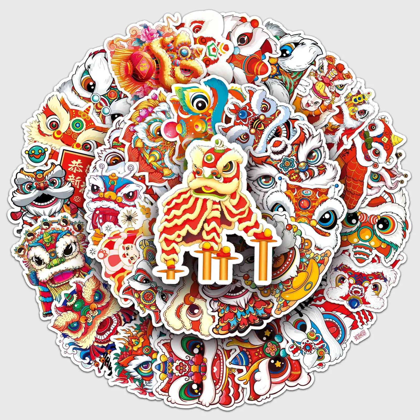 

50Pcs Chinese Style Lion Dance Stickers Vintage Decorative Decals DIY Water Cup Phone Laptop Luggage Car Wall Decor Kids Toy B2