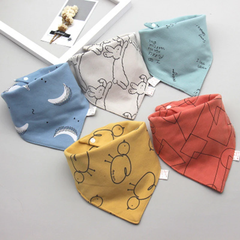 5 pieces/lot Baby Bibs Triangle Double Cotton Bibs Cartoon Print Saliva Towel Baby Boys Girls Feeding Apron Cotton newborn socks for babies Baby Accessories