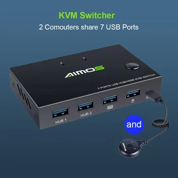2 in 1 Out 4K USB HDMI KVM 스위치 박스, 2 PC 공유 키보드 마우스 프린터 플러그, Ply 비디오 디스플레이, USB 스위치 분배기