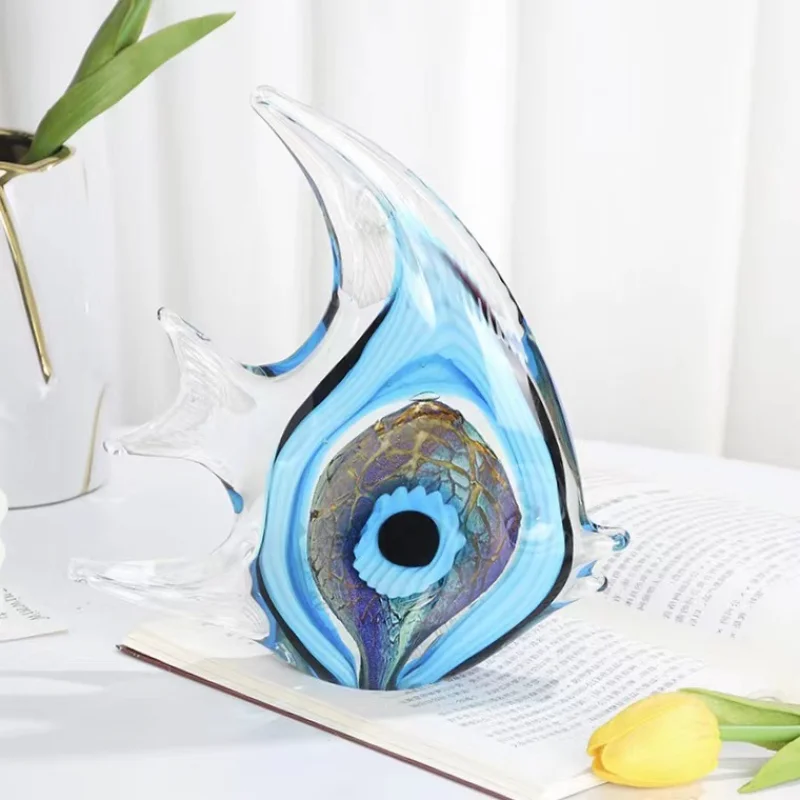 

Exquisite Blue Stripe Tropical Fish Sculpture Hand-blown Glass Sculpture Home Decoration Glass Fish Home Interior Decor Craft