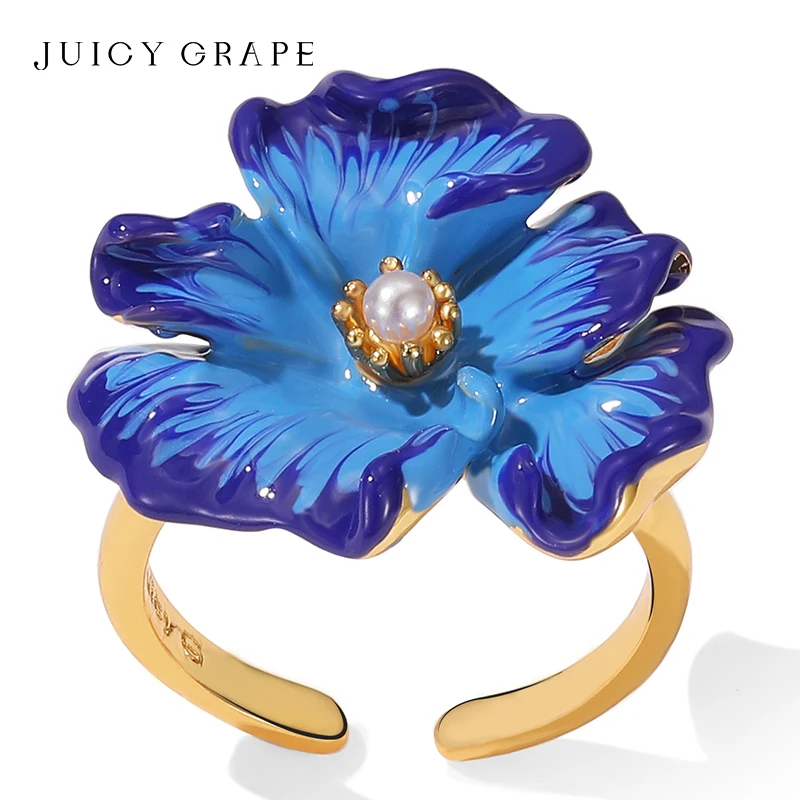 

Juicy Grape Orchid Flower Ring for Women Enamel Flower Rings for Women 18K Gold Handmade Enamel Elegant Ladies Jewelry Rings