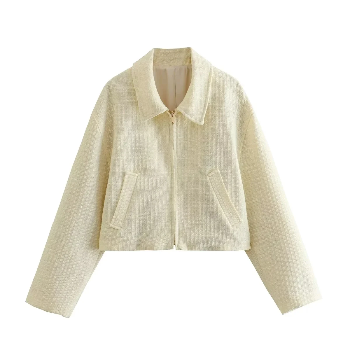 Women's Jackets rfzatrafins Coat Outwear Long Sleeve Tops Solid With Zipper Jacket Ladies Casual Cropped Coat For Women Bombers