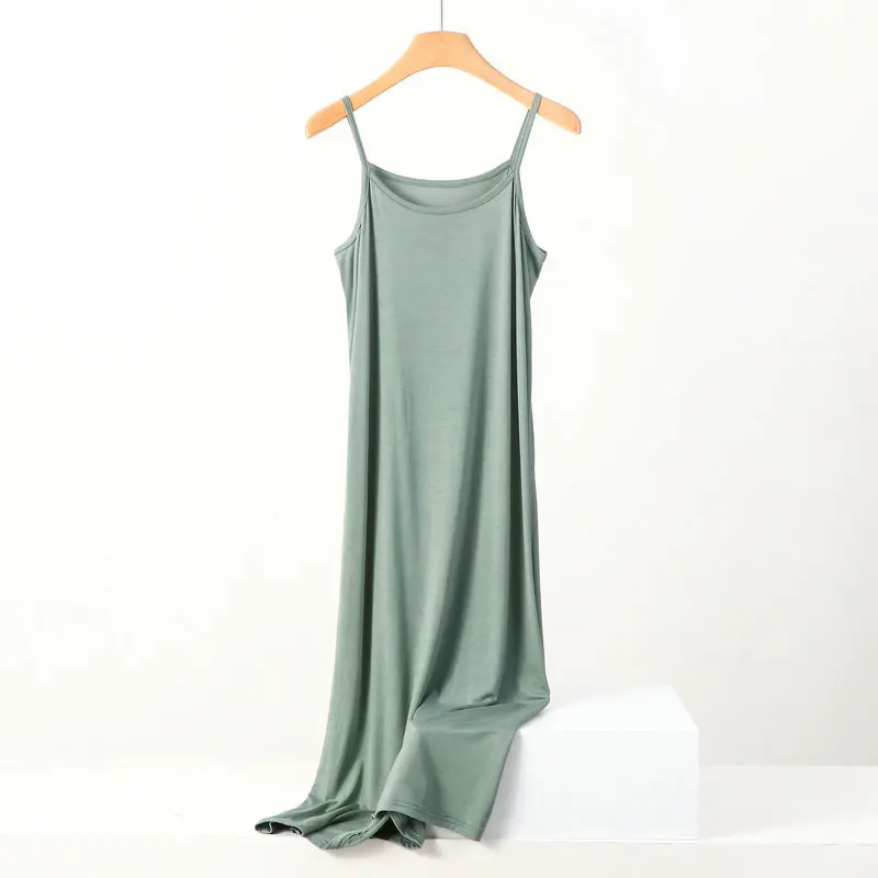 thumbnail image 1 of Plus size spring and summer versatile slim long inner nightgown suspender modal cotton solid color bottoming dress, 1 of 5