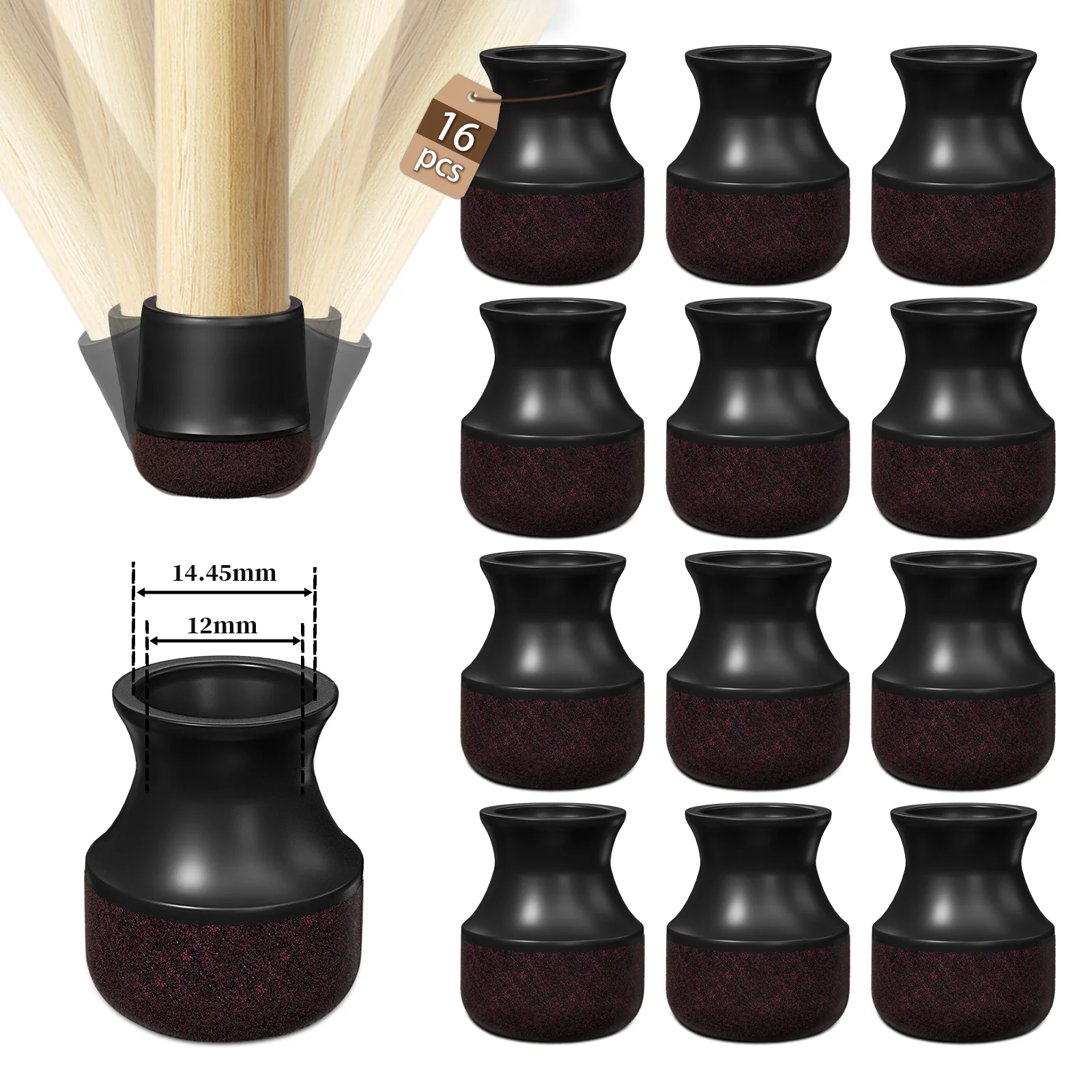 Chair Leg Protectors with Felt Pads for Floor Protection, 16-Piece Set